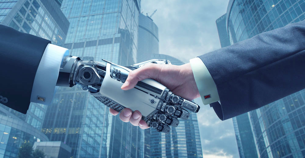 Roboter und künstliche Intelligenz am Arbeitsplatz: Mann
